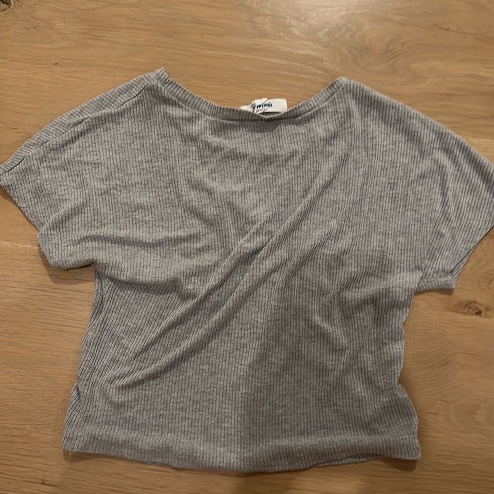 Hasstag In Trend Grey Short Sleeve Ribbed Top - Picture 3 of 4